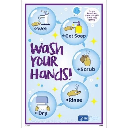 Nmc Poster, WASH YOUR HANDS STEPBYSTEP, Paper, 5pk, 18 H x 12 W in PST152PP